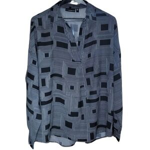 Rafaella Blouse Top Geometric Print Long Sleeve Career Casual‎ XL